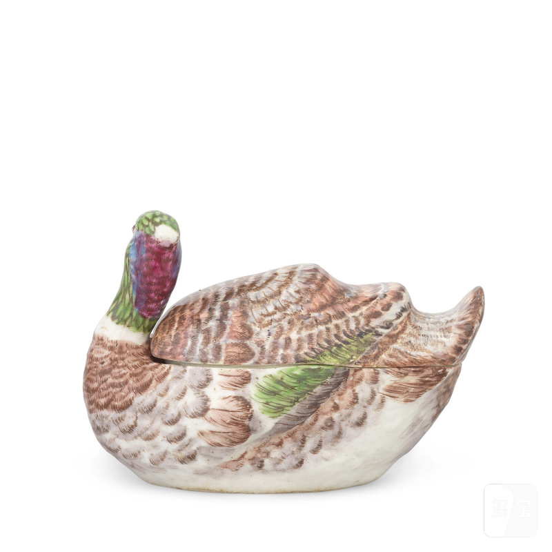 A rare Bow duck tureen and cover, circa 1755-58 - 图9